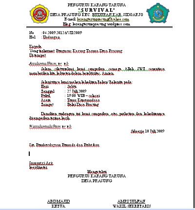 Contoh surat undangan kartar  Karang Taruna Desa Prasung